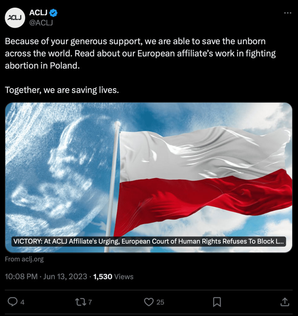 ACLJ mentions Polish partner on their X page. Source: X of ACLJ